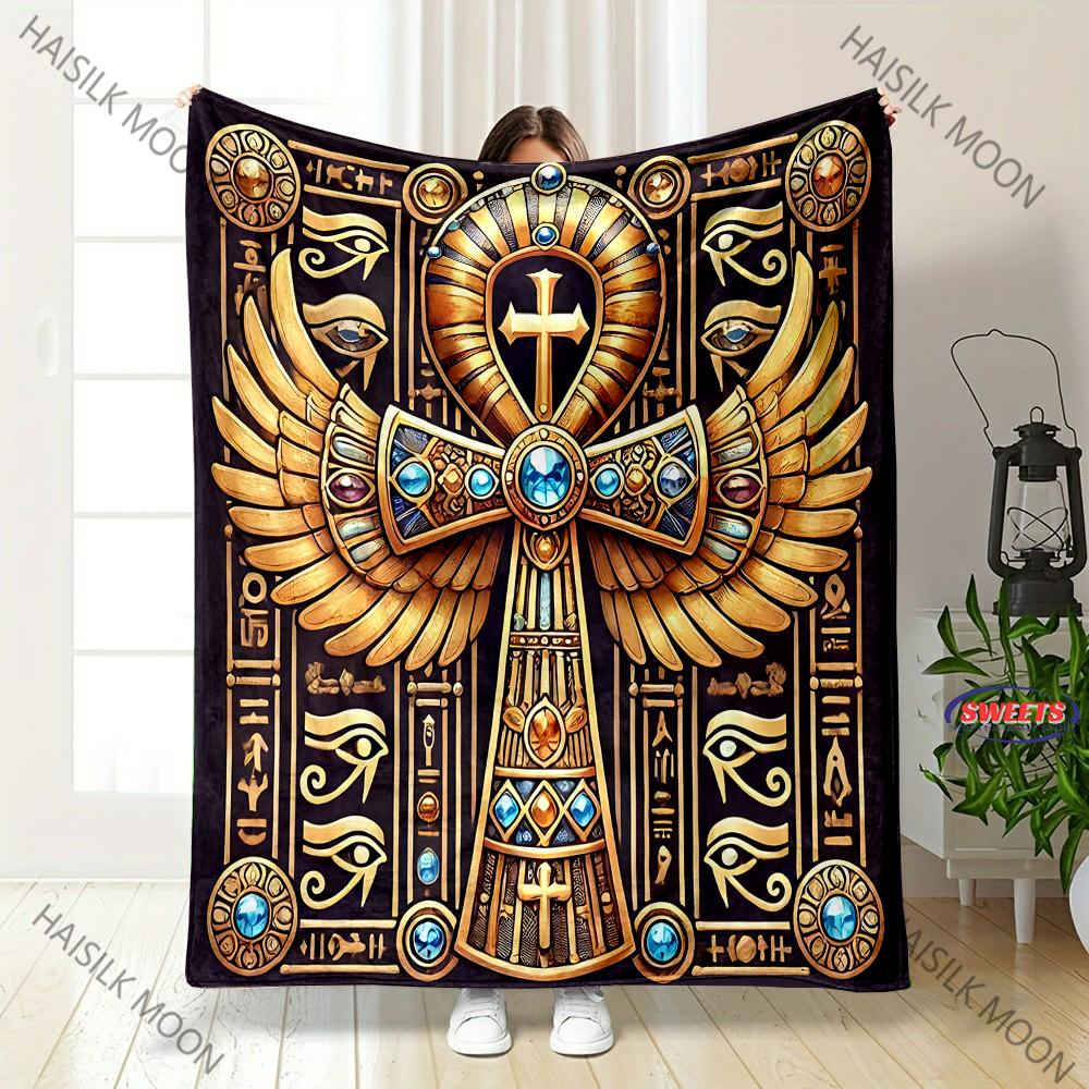 Mysterious Ancient Egyptian Culture Pattern Print Blanket Living Room Bedroom Sofa Nap Travel Blanket Gifts for Family Friends