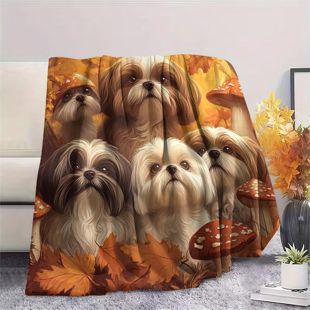 Puppy Print Flannel Blanket, High quality Comfortable for All Seasons, Home Decor, Warmth and Comfort, Perfect for Christmas Gifts