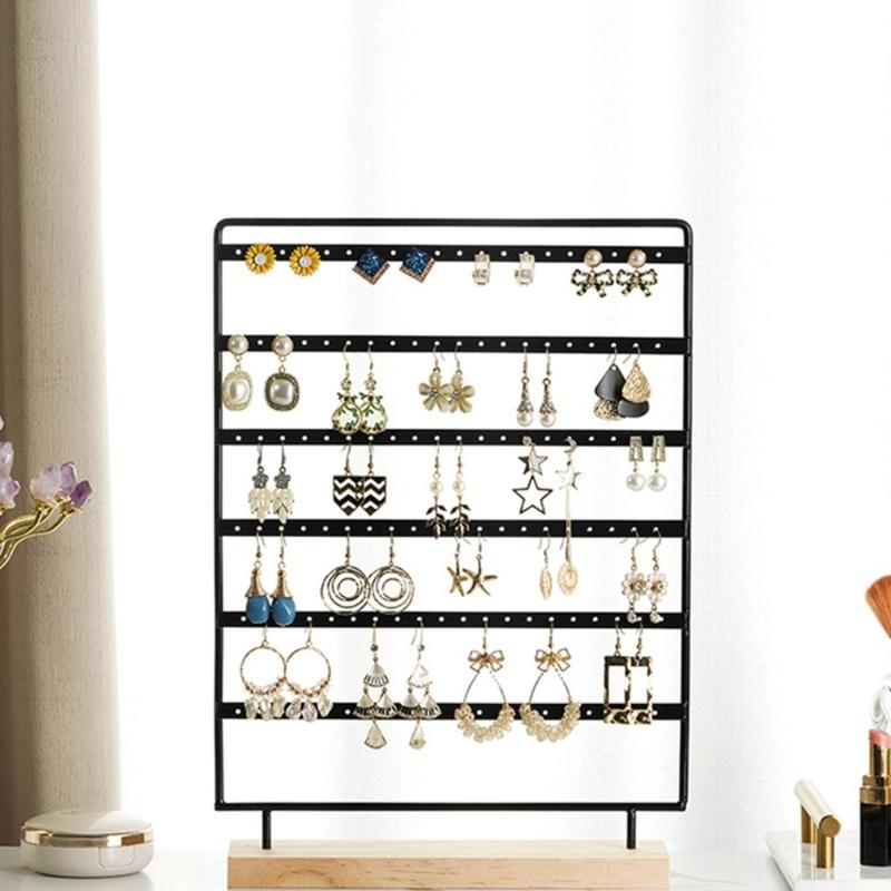 Earrings Organizer Stand Earring Holder Display Stand with 120 Holes 6 Tiers Jewelry Organizers Rack with Wood Base Gift