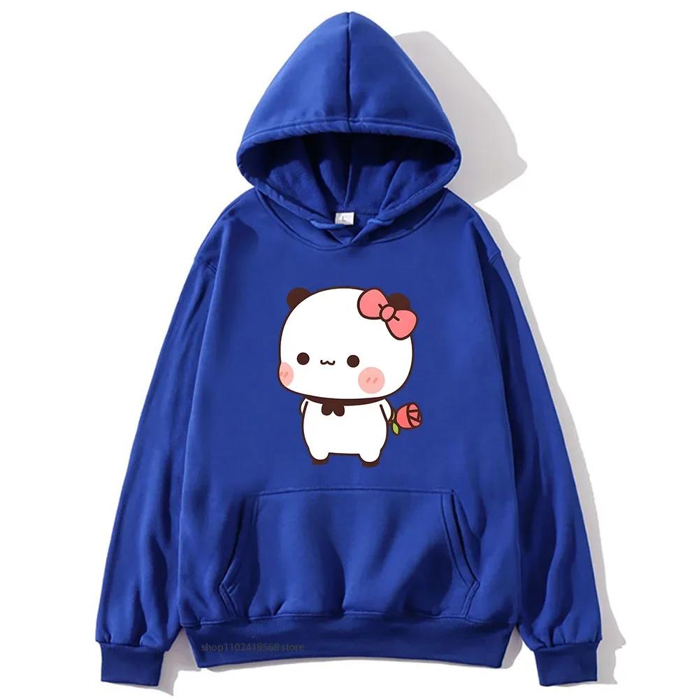 Red Flower From Panda BuBu To Bear DuDu Hoodie Cute Baby Bears Sweatshirts Couple Clothes Women's Streetwear