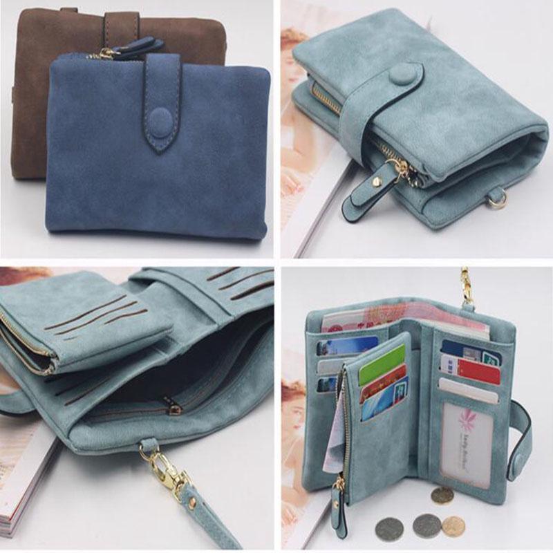 Cartera de mujer de cuero nobuk, billeteras cortas para mujer, tarjetero múltiple de 3 pliegues, billeteras de alta calidad para mujer, funda para monedero