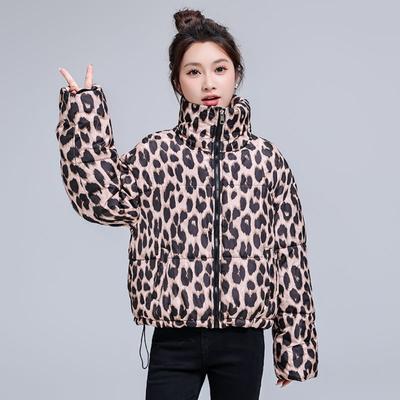 2025 New Short Printed Leopard Print Padded Jacket, Loose and Thickened Foreign Style Stand-up Collar Down Padded Jacket In Winter