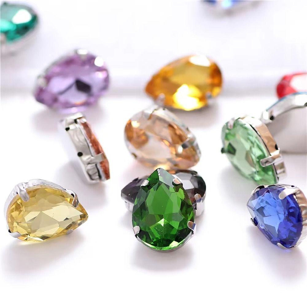 50Pcs/Pack Sew On Glass Crystal Stones Diamond Beads Ornament  DIY Garment Clothes Shoes