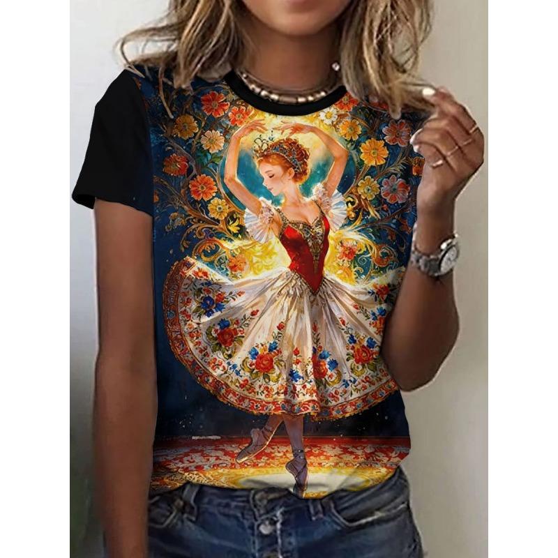 Russian Girl T-Shirts Floral 3D Print Summer Women Casual Round Neck Short Sleeve T Shirt Tees Harajuku Y2K Tops Female Clothing