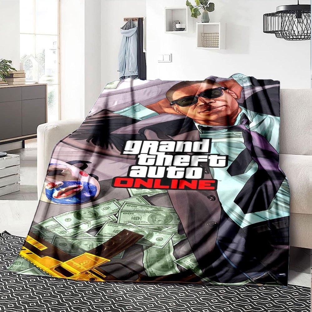 1pc Grand Theft Auto Soft Flannel Blanket with Designer Print A cozy blanket for all seasons, perfect for the couch, bed, office