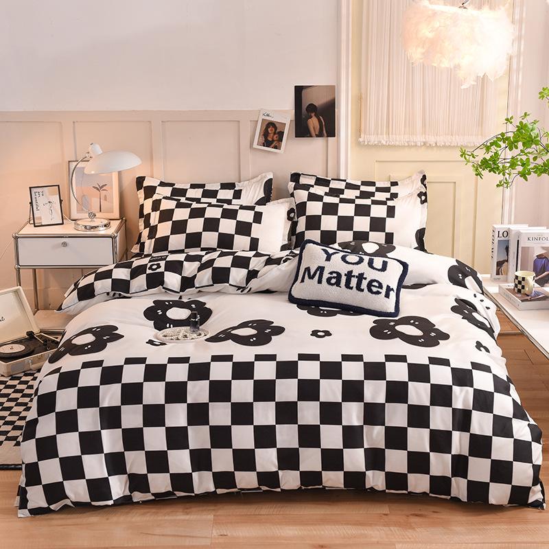 Simple Plaid Washed Cotton Four-piece Dormitory Quilt Cover Three-piece Bed Sheet Quilt Cover
