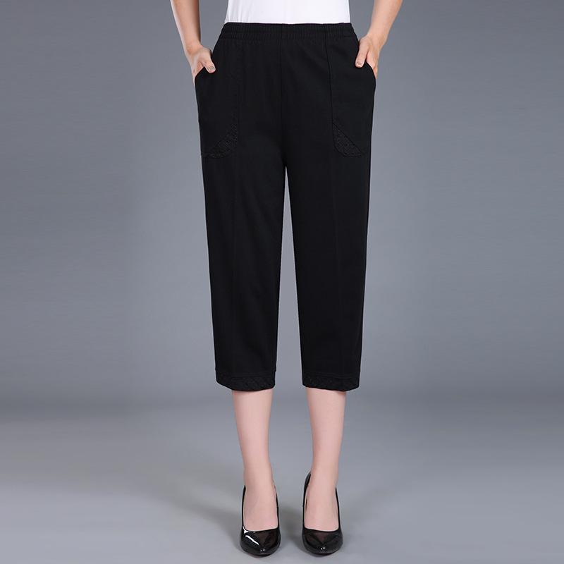 

Женские летние женские брюки с высокой талией, женские прямые брюки длиной до икры, большие размеры XL ~ 4XL XL чёрный