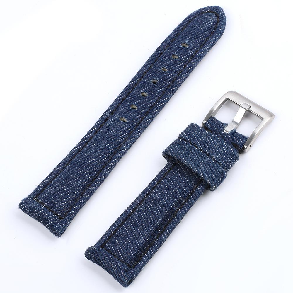 Vintage Handmade Denim Leather Watch Strap 20mm Blue Black Gray Watch Band for Men Women Wristband Bracelet Accessories