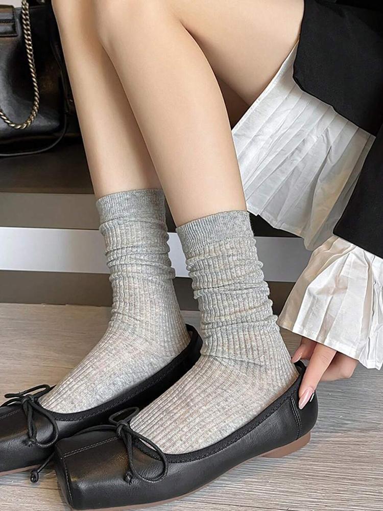 4 Pairs Women Mid To Small Leg Socks Knee High Socks Socks Black White Gray Summer Thin Sweet Style Transparent Stacked Socks