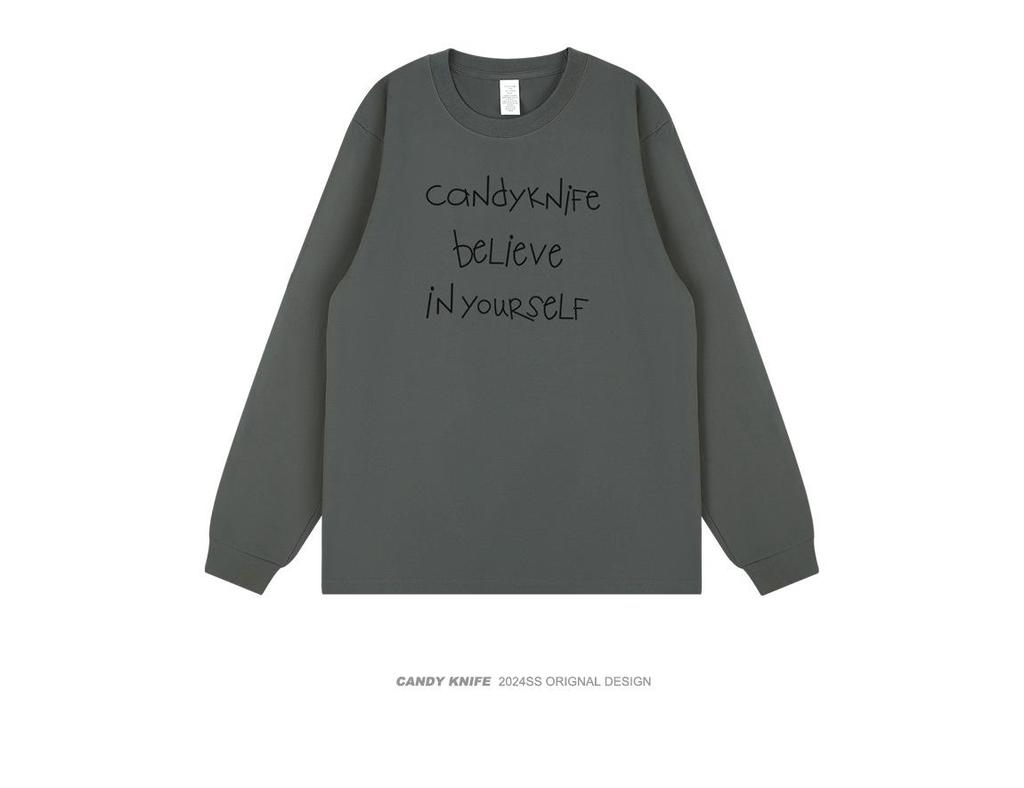 Artistic Hand-Painted Hong Kong Style Long-Sleeve T-Shirt for Couples - Autumn/Winter Trend