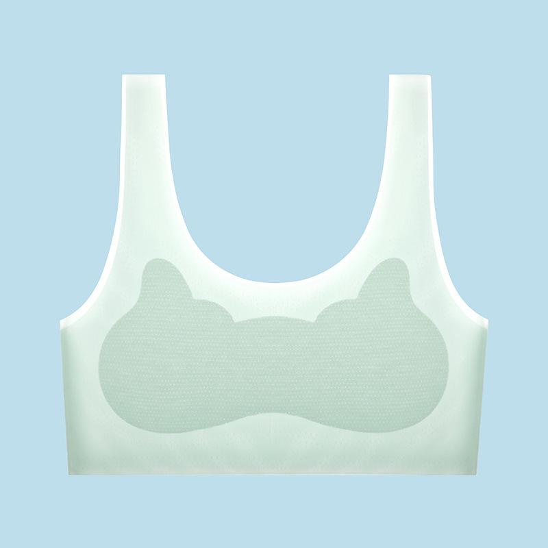 Seamless Ice Silk Bra Vest for School Girls - Anti-Bulge, Thin, Age 10+ M [60-80 lbs] зелёный