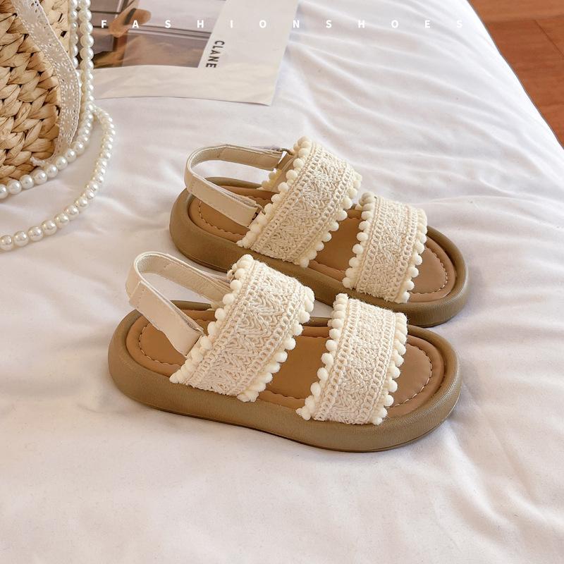 Kids Fashion Girls Sandals 2024 New Soft Ethnic French Wind Open-toe Cool Breatheable Princess Shoes Children Versatile Platform