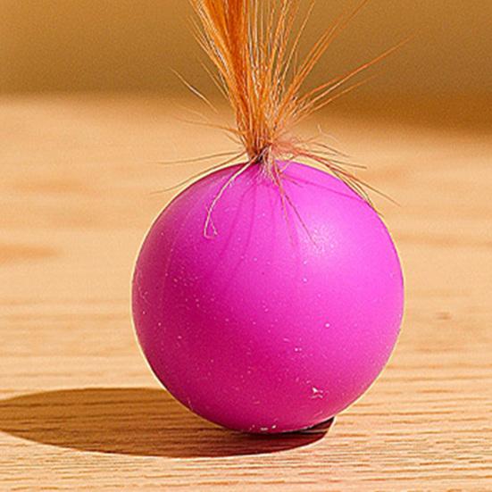 Cat Bouncy Ball Toy Silicone Ball Cat Chew Toy with Feathers Interactive Quiet Rolling Ball for Indoor Cats Biting Chewing Chasing