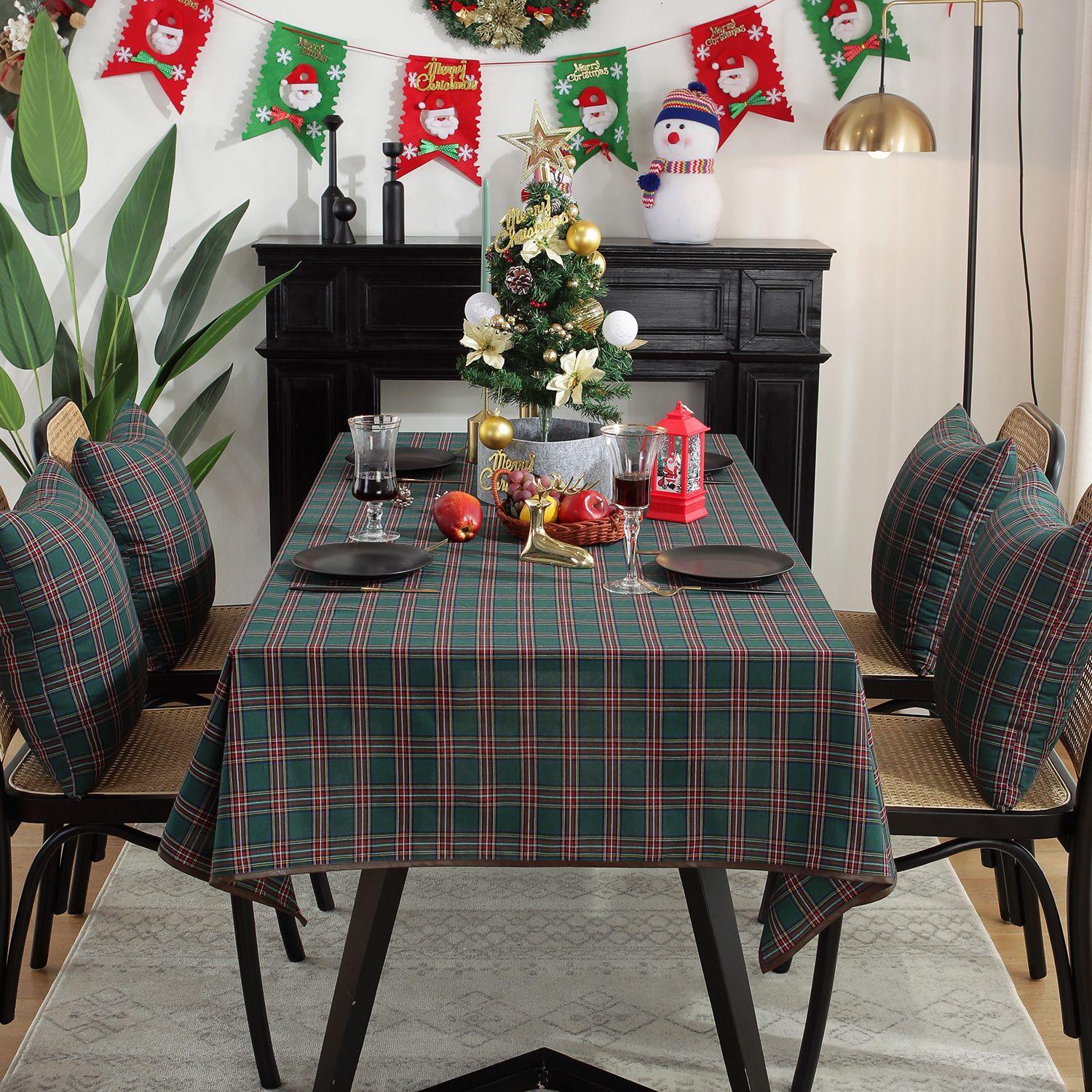 Christmas Tablecloth Fabric Coffee Table Cloth Plaid Dining Table Mat Table Cover Cloth 90*90cm