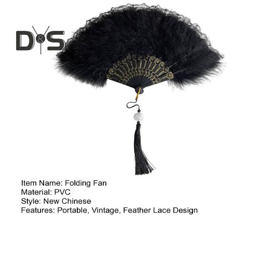 Vintage-Faltfächer aus Federspitze mit Quasten, tragbarer Handfächer für den Sommer, Dekoration, Tanz-Requisiten, Party-Kostümzubehör