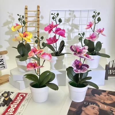 Vierblättrige Phalaenopsis Künstliche Topfpflanze Kleiner Yuan-Topf Kunstblume Dekorationselement