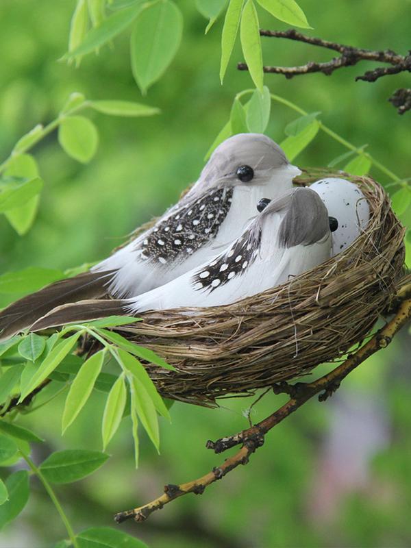 Artificial Bird Nest Artificial Craft Birds Realistic Feathered Birds with Nest And Birds Egg for Garden Parties Lawn Decor