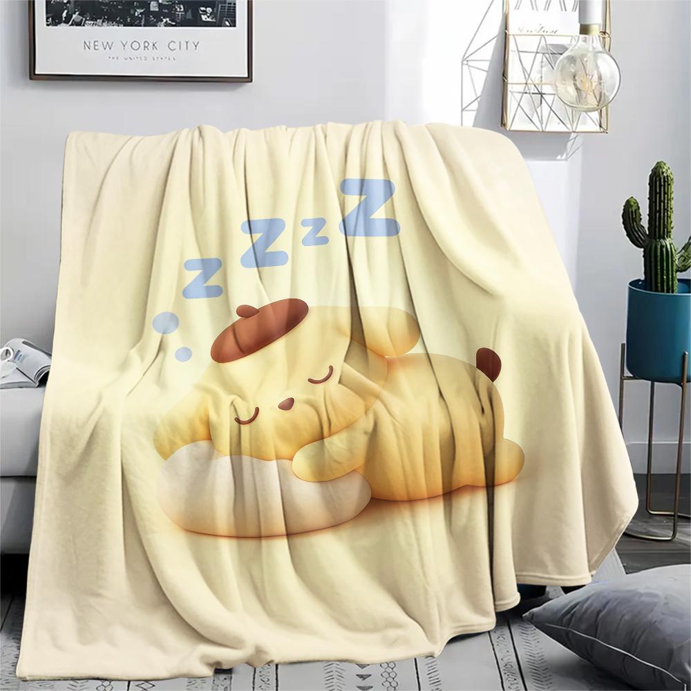 1PC Pompompurin Print Flannel Blanket, High quality All Seasons, Home Decor, Warmth and Comfort, Perfect for Christmas Gifts