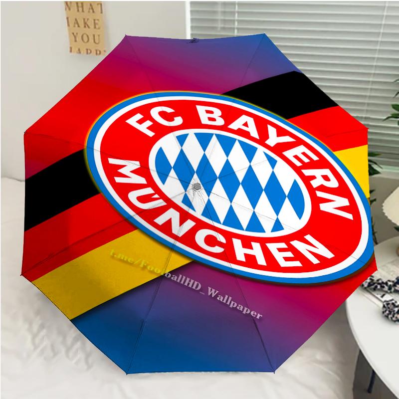 FC Bayern München Logo Print Automatic Umbrella, 8 Rib Iron Frame, Plastic Handle, Suitable for Outdoor Travel &Daily , Ideal Gift