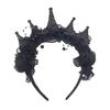 Women Headband Crown Lace Decor Hair Hoop Halloween Dark Style Elastic Headwear