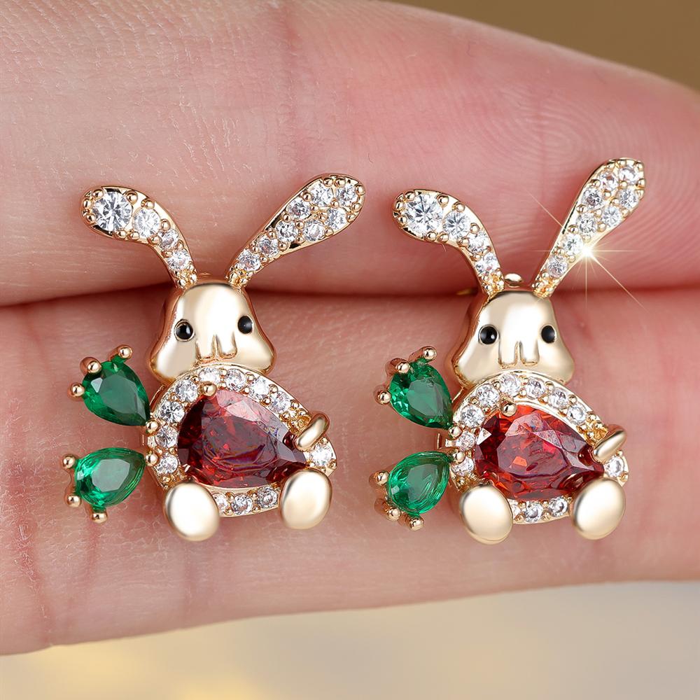 

Small Cute Carrot Rabbit Shaped Stud Earrings for Women Girls Red Green Zircon Crystal Earrings Party Jewelry Gifts золотой