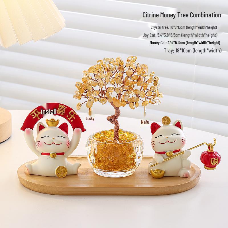 Citrine Money Cat Ornament for Home or Office - Perfect Housewarming or Birthday Gift