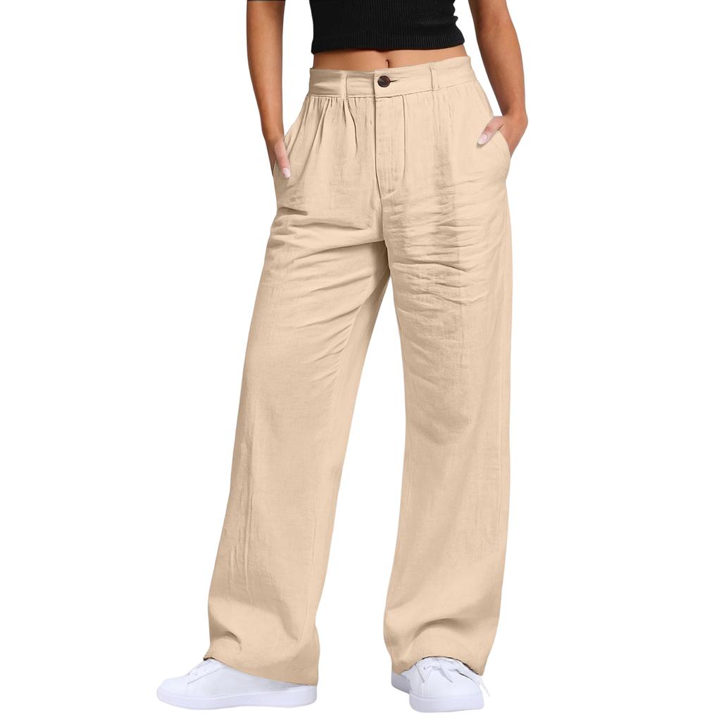 Ladies' Color Casual Fashion Breathable Loose Cotton And Linen Pants