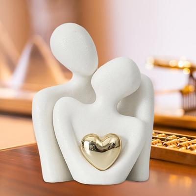Keramik-Umarmungsfigur für Paare mit goldenem Herz, Männer und Frauen, Umarmungsstatue, Skulptur, Wohnzimmer, Schlafzimmer, Schreibtisch-Dekoration