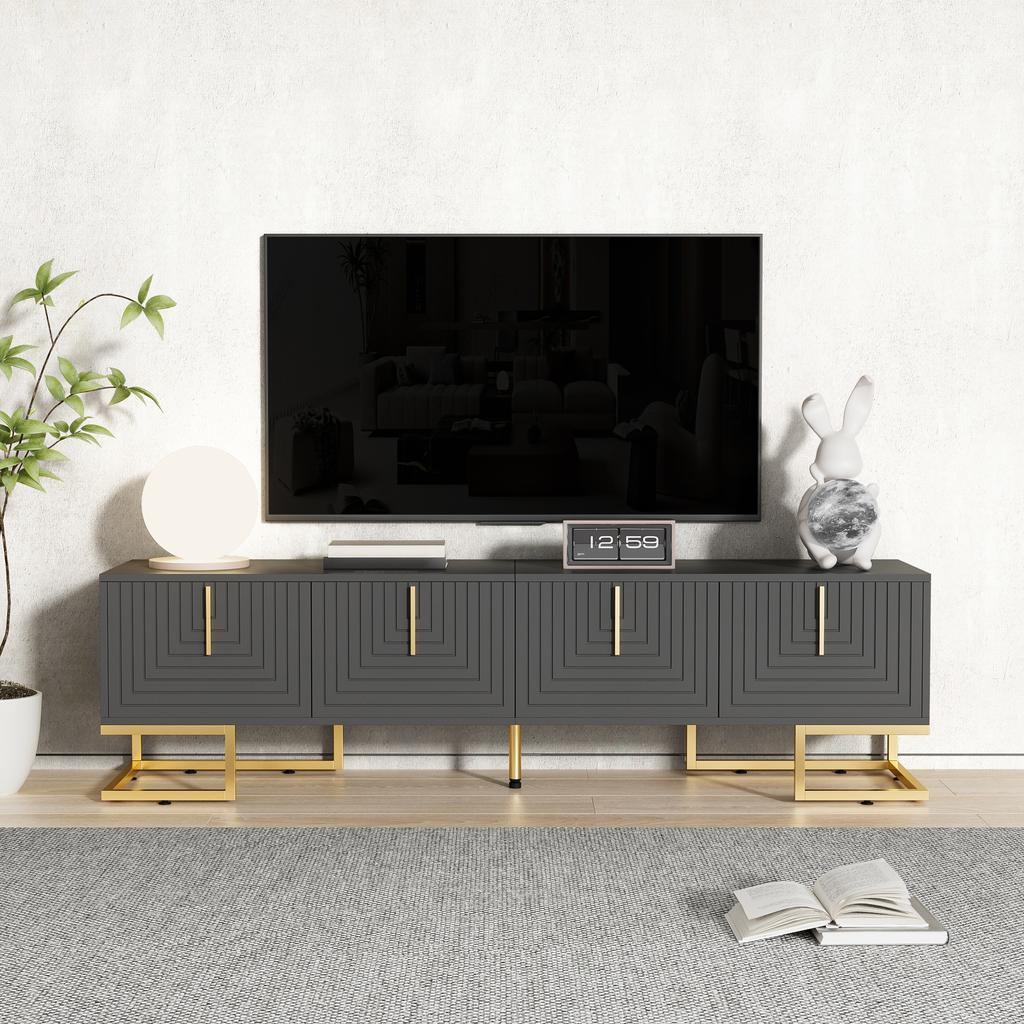TV Cabinet, Lowboard with Textured Door, TV Furniture, Golden Handles and Golden Feet. [OLD SKU: WF5308990SAA]