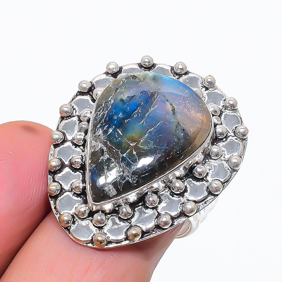 Natural Labradorite Gemstone 925 Sterling Silver Jewelry Ring Size 7.5 U5g25