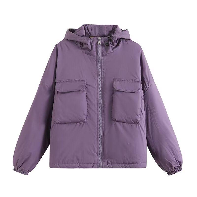 Kaslead New Women clothes Western Style Versitile Fashion Four-Color Selection Hood Zip-up Loose Long sleeve Cotton-padded jacket