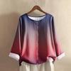 Women's Casual Long-sleeved Round Neck Gradient Cotton And Linen Top