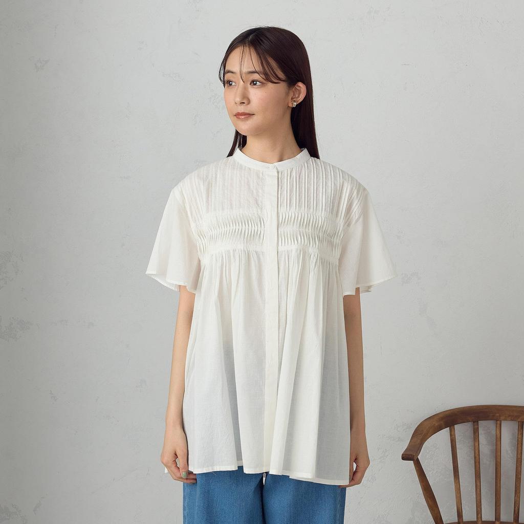 Comme Ca Ism Indian Cotton Pintuck White Blouse, 12-90IK07-205,