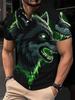 Men's 3D Wolf Print Polo Shirt Black Green Short Sleeve Lapel Neck Casual Polo Shirts Streetwear Breathable Sport Tees For Men