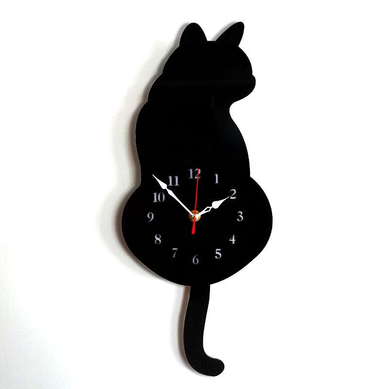 Wall Clock Creative DIY Cat Acrylic Wall Clock with Swing Tail Pendulum for Living Room Bedroom Home Decor Battery Not Included