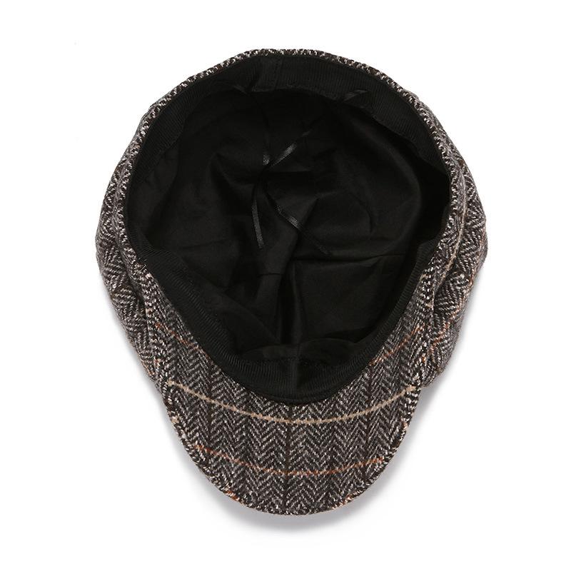 Béret en laine à carreaux pour femmes de style coréen - Casquette polyvalente à huit panneaux pour l'automne et l'hiver