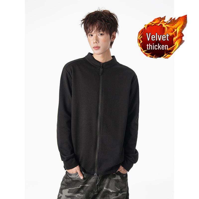 Men s Thermal Fleece 2025 Stand Collar Jacket - Autumn Winter Velvet Lined, Thick, American Style L