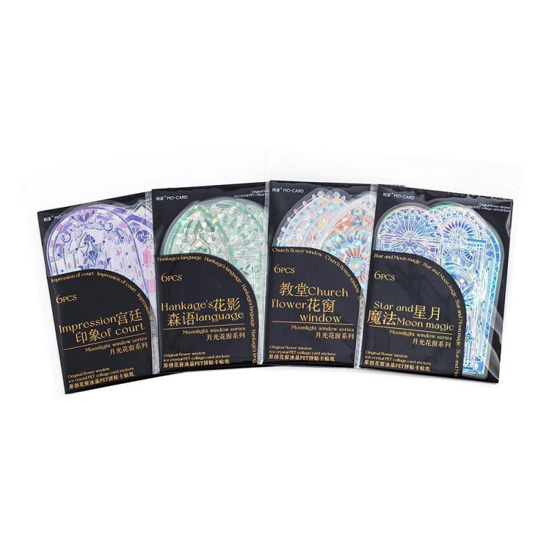 6-Piece Laser Glitter Stained Glass Window Stickers, Iridescent Flash Patterns Perfect for Hand Account Layouts, Scrapbooking