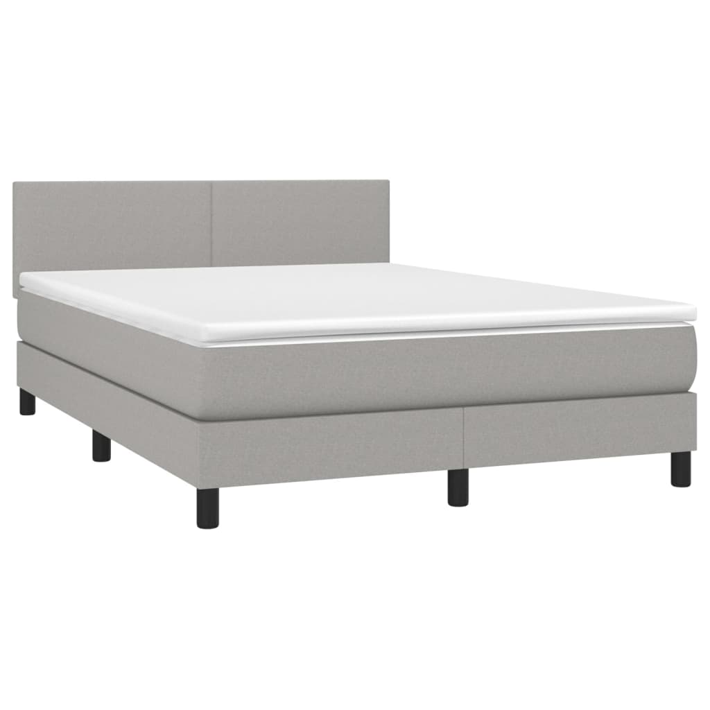 Box Spring Bed with Mattress Light Grey 140 x 200 cm Fabric