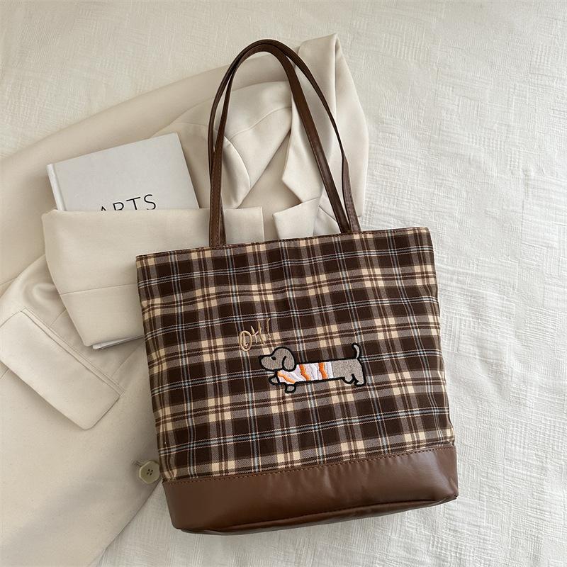 Plaid Retro Commuter Backpack Bag Women'S Autumn Shoulder Underarm Bag Versatile Large-Capacity Tote Bag