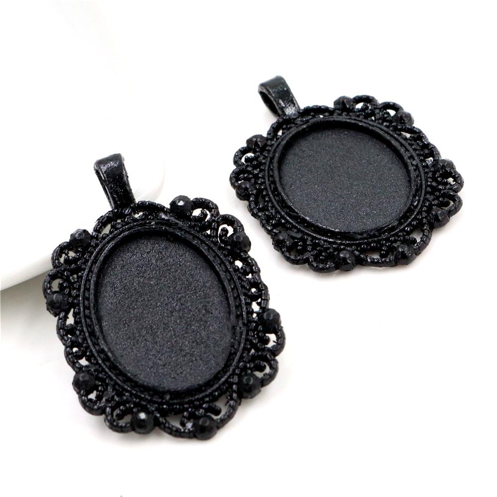 5 pièces 18x25mm Taille intérieure Plaqué Argent Antique Bronze Noir Style Mode Cabochon Camée Base Support Pendentif Apprêts pour collier