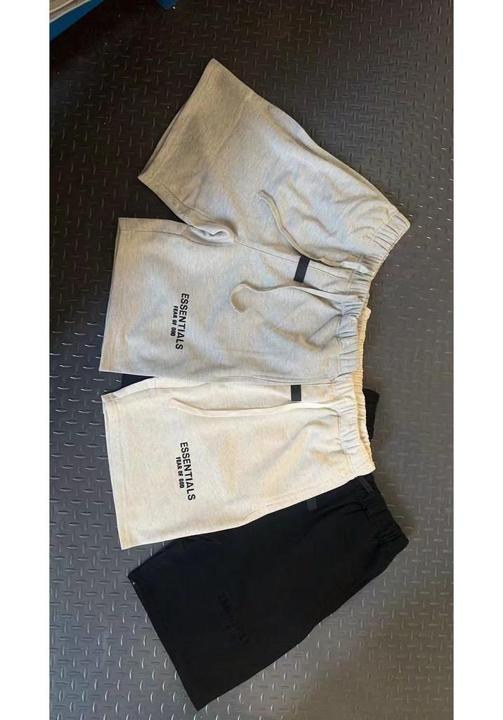 ESSENTIALS Double-line Flocking Trendy Unisex Cotton Short Sleeve & Shorts Set - Summer Casual