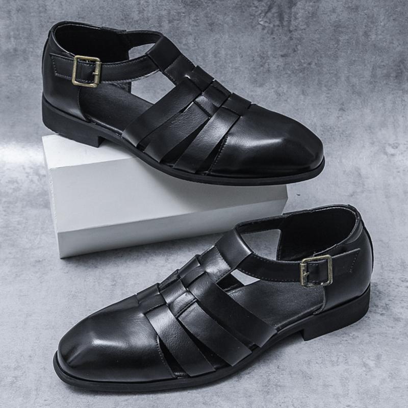 

Летний тренд Новые мужские гладиаторы Черные Белые Слипоны Лакированная кожа Повседневная обувь Дышащие пляжные сандалии Уличные тапочки 38-46 38