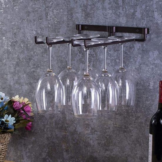 Wine Glass Rack Wall-mounted Strong Bearing Capacity Non-slip Space-saving Draining Iron Wire Wine Cup Hanger Shelf Drain Holder Kitchen Accessories