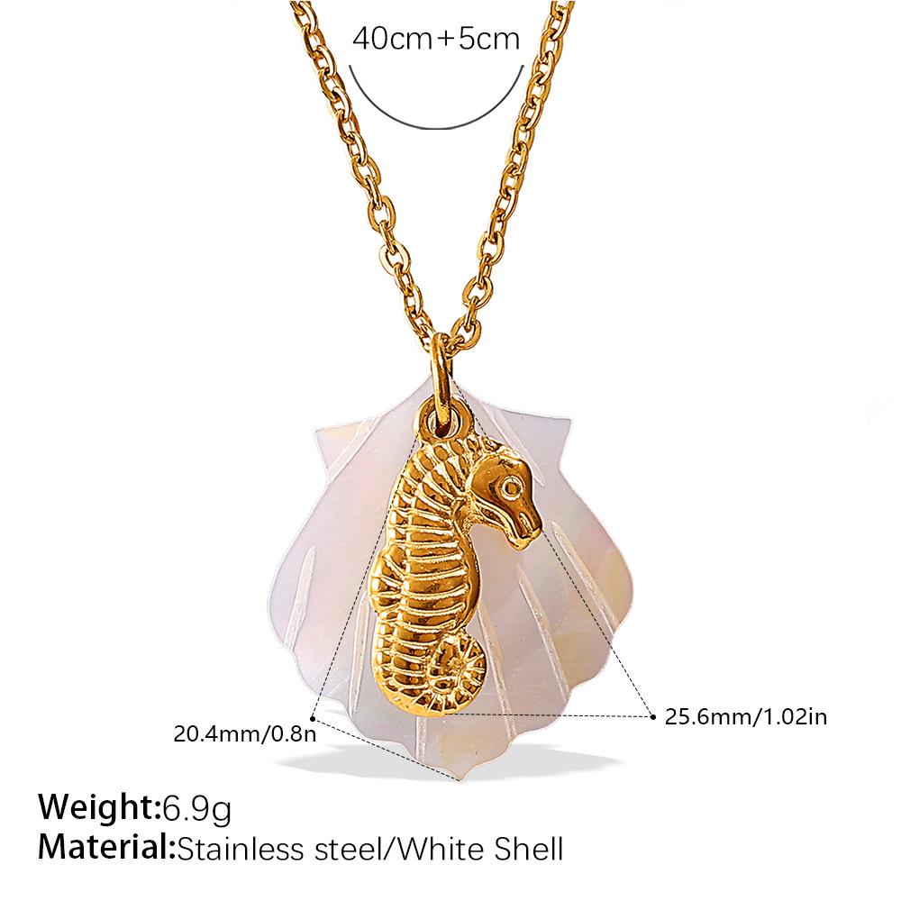 Starfish & Seahorse Stainless Steel Necklace with White Shell