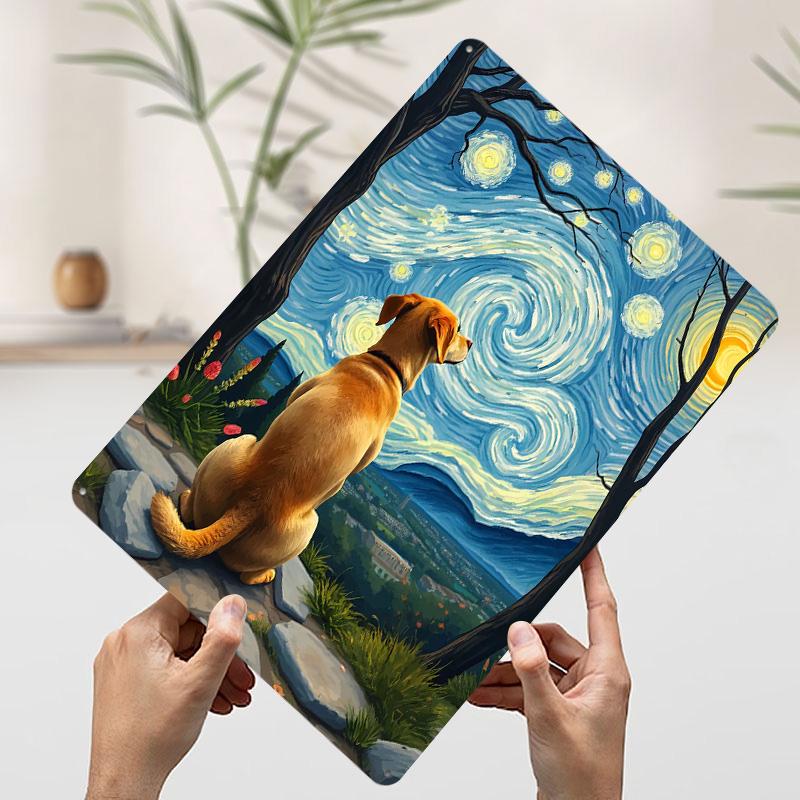 

Dog Watching Starry Night Van Vogh Printed Poster Customized Wall Art Retro Vintage Metal Tin Signs for Home Decor Coffee Bar 7.9x11.8In(20x30cm)