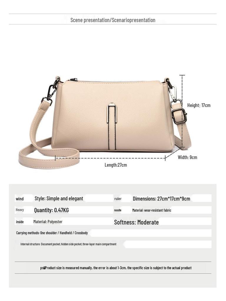 2026 Women's Versatile Crossbody Bag: Multi-layer, Large Capacity, Soft Leather, Small Square Design for Underarm or Shoulder