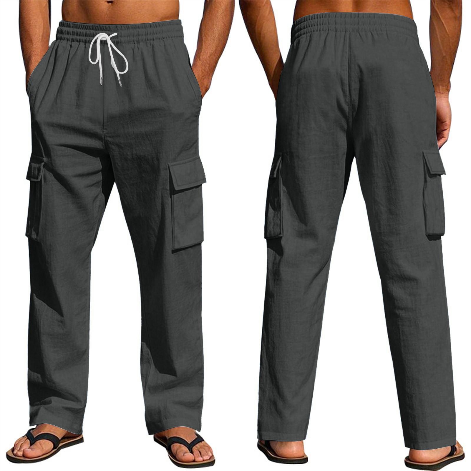 

Мужские льняные брюки Four Seasons Thin Breathable Cargo Multi-pocket Loose Casual Wide Leg XXL