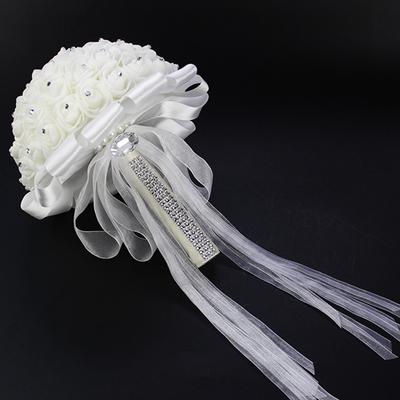 M-Moderno-Fita de Strass Branco Buquê de Casamento para Noiva Flores Artificiais Feitas à Mão Para Casamento, Buquês de Madrinhas