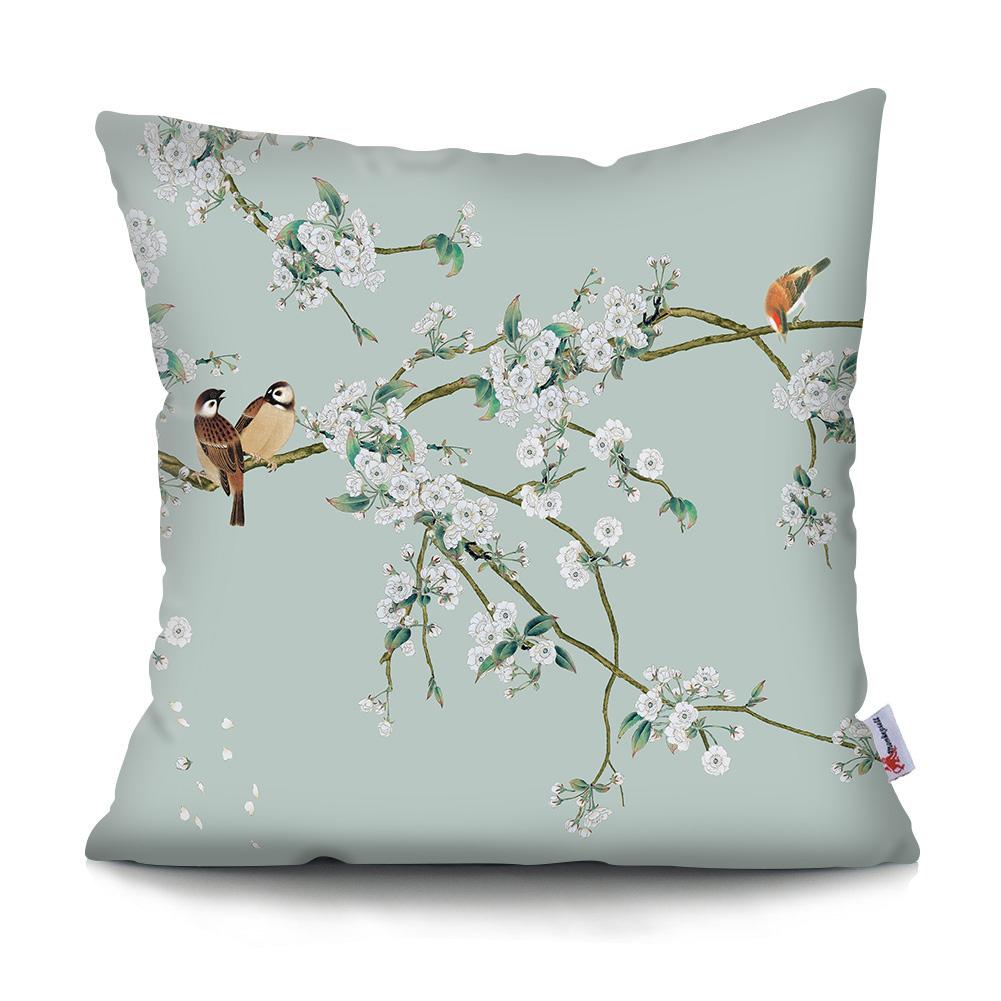 Square Chinese Landscape Painting Cushion Cover Vintage Plum Blossom Pillowcase
